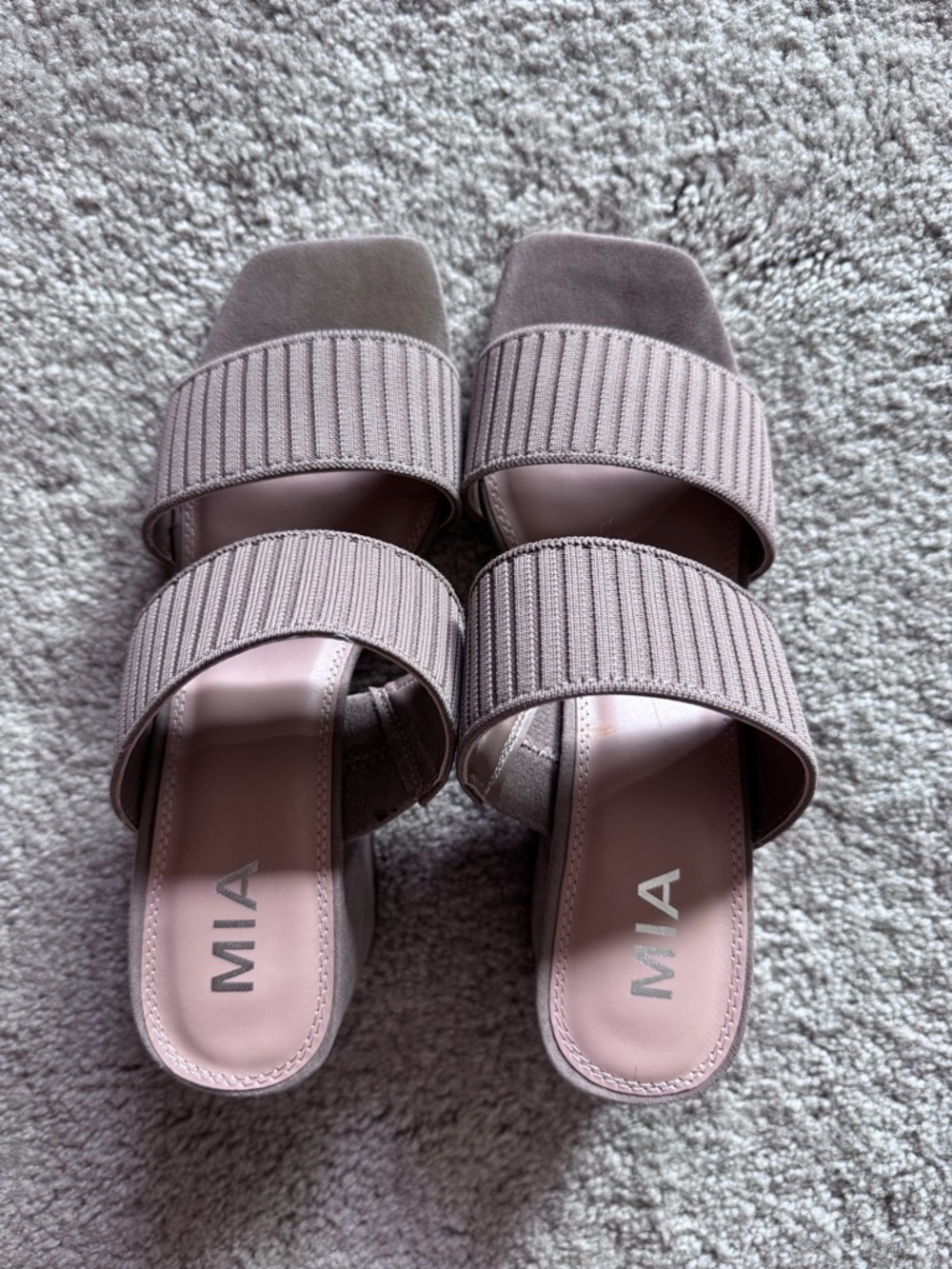 MIA Light Olive Ribbed Double-Strap Slide Mules Size 8